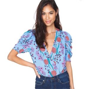 ASTR Aspect Blue Floral Print Bodysuit Colorful Leotard Top for Spring Summer